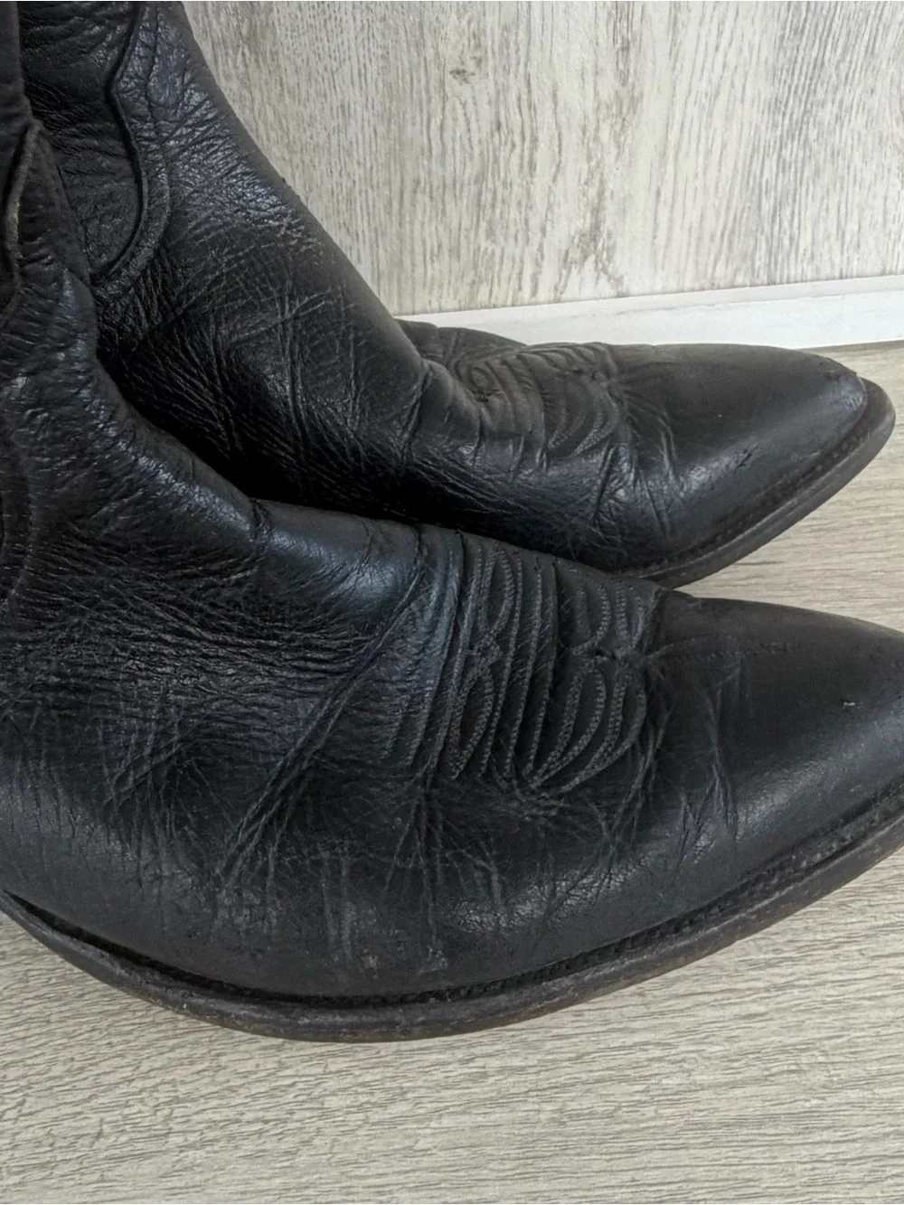 Vintage Anderson Bean Cowboy Boots Men Size 13 Black Leather Western Pointed Toe